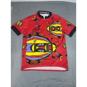 Performance Cycling Jersey Mens Medium Red Southwestern Bohemian Full Zip Pocket